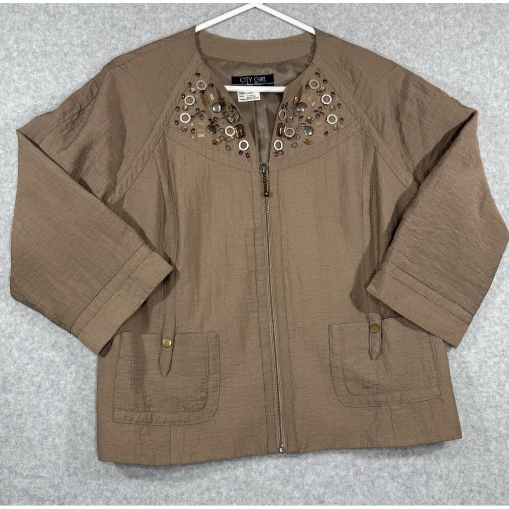 Nancy Bolen City Girl Jacket Women's Size Small Light Brown Lined Zip Up Pockets